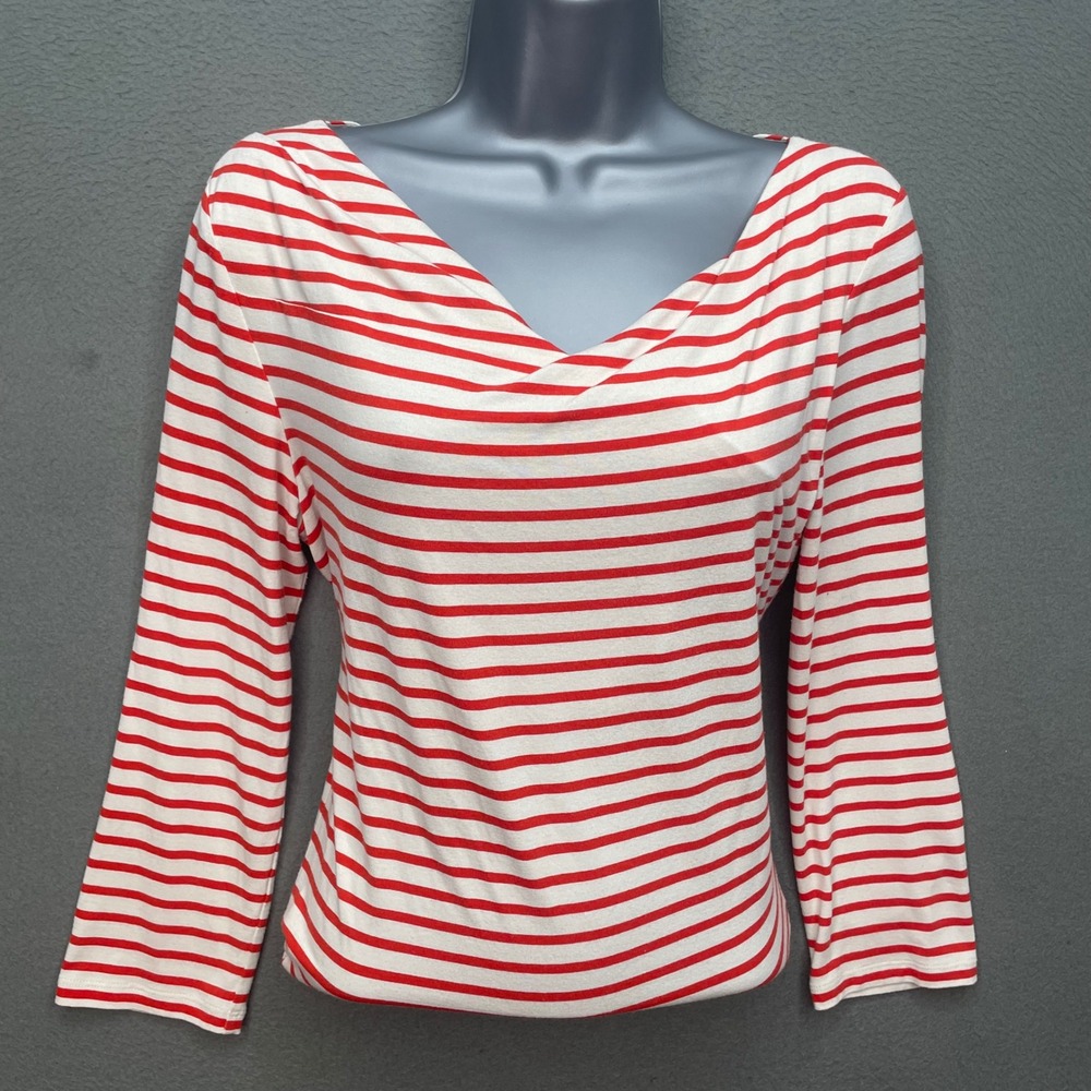 Weekend Max Mara Women Top Striped Red White Medium Nautical Cowl Neck B2506